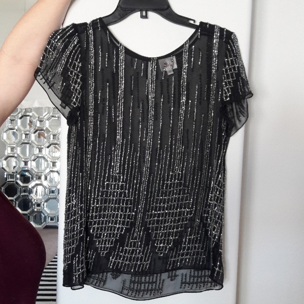 Parker Beaded Sequin Black Embellished Blouse